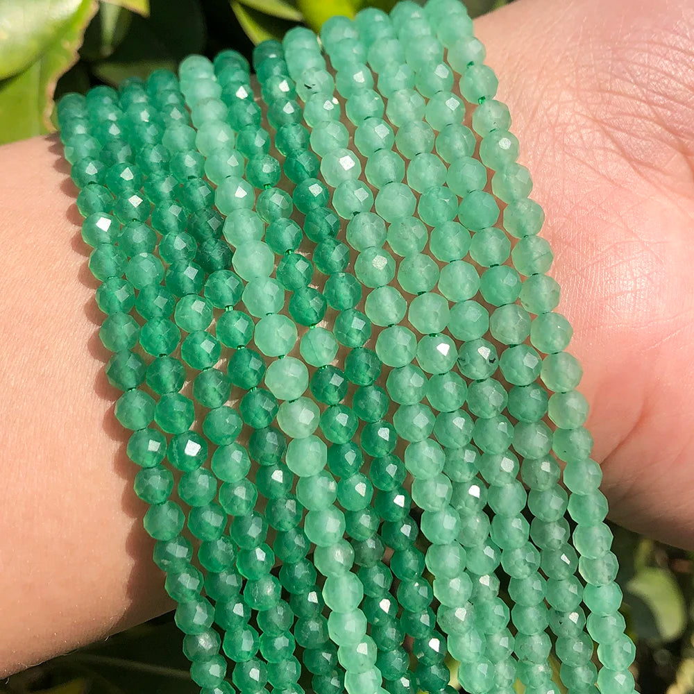 Wholesale Faceted Green Aventurine Stone Beads round Shape 2/3/4mm for Jewelry Making DIY