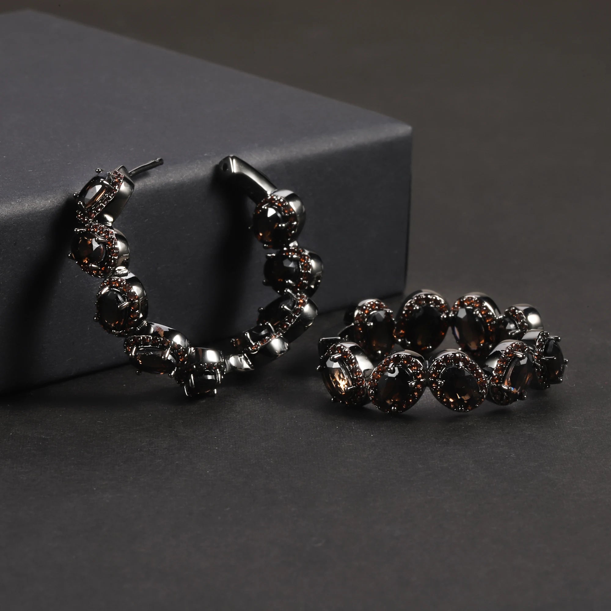 RZ0237 Abiding Jewelry Trendy Hoops Natural Smoky Quartz Stone 925 Sterling Silver Round Huggie Hoop Earrings