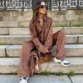 Factory Wholesale Allover Printed Satin Loose Shirt And Wide Leg Pants Two Piece Spring Women Clothing Sets