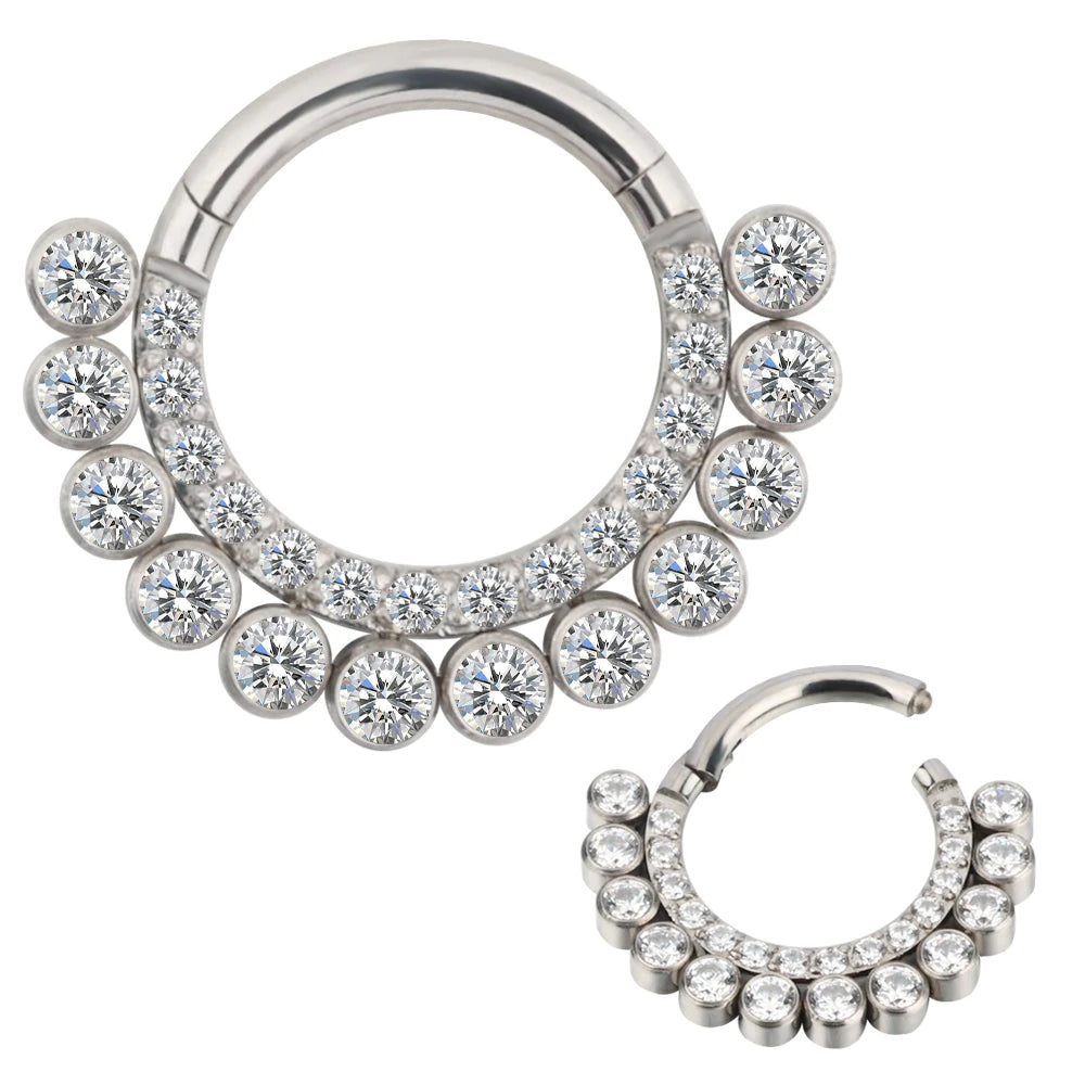 Fashion Wholesale Titanium CZ Pave Face With Bezel CZ Line Hinged Segment Ring Fashion Piercing Body Jewelry Nose Hoop Rings
