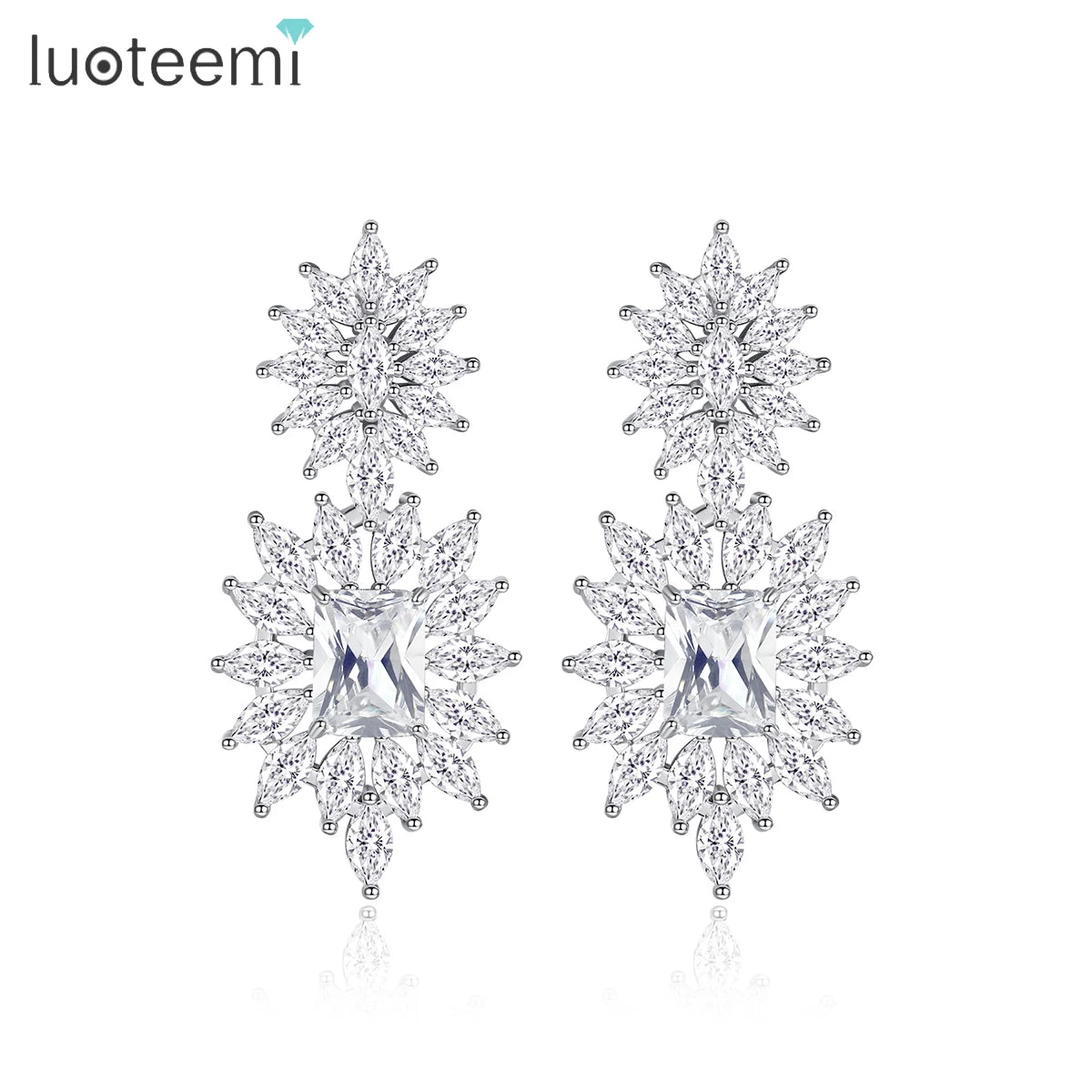 LUOTEEMI Dangling Zircon Cubic Zirconia Fashion Jewelry Wedding Earing Geometric Elegant Woman Bridal Earring