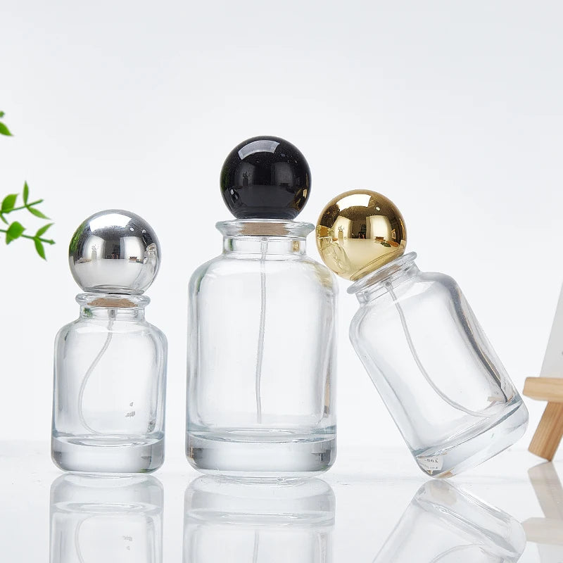 Various Sizes 30ml 50ml Custom Empty Glass Perfume Bottle with Pump Sprayer Cap Screen Printing Custom Logo High Quality