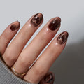 BTArtbox Artificial False Fake Nails Wholesale Soft Gel Extra Short Almond Brown Cat Eye Heart Glitter Press on Nails with Glue