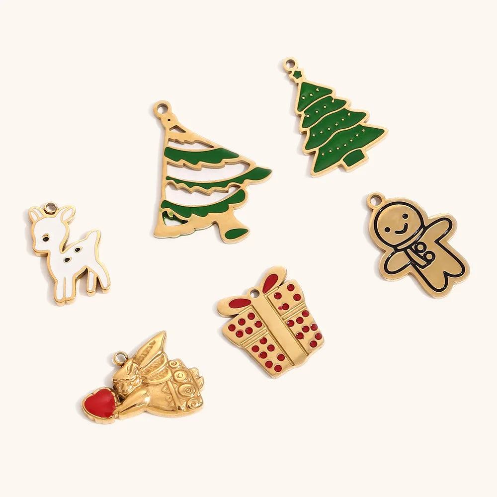 Assorted Gold Plated Enamel Christmas Charms Fashion Xmas Pendant for DIY Necklace Bracelet Making Stainless Steel for Party