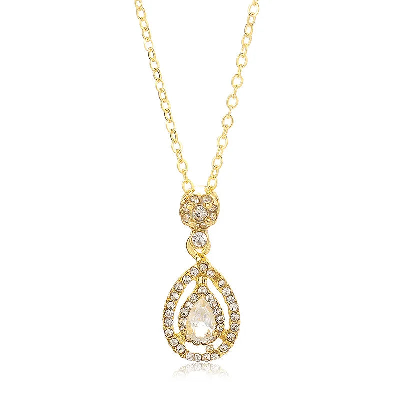 European American Luxury Polite Necklace for Ladies Classic Style Crystal Wedding Necklaces Rhodium Plated