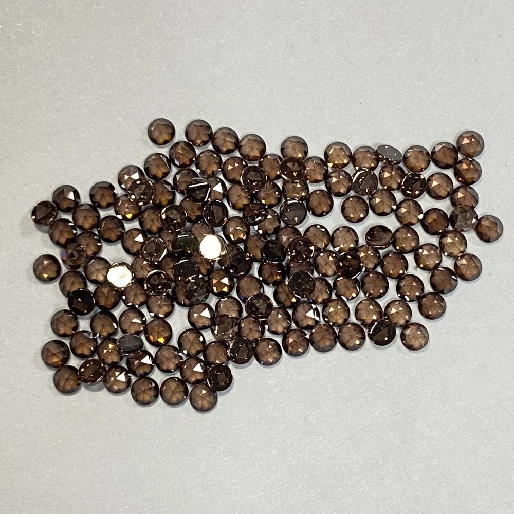 HQ GEMS Small Size 1mm to 3mm Rose Cut Flat Bottom Round Dark Coffee Synthetic Cubic Zircon Stone Wuzhou CZ Gemstones