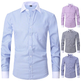 Anti-Wrinkle Breathable Autumn Long Sleeve Formal Men's French Cufflinks Plus Size Dress Shirt