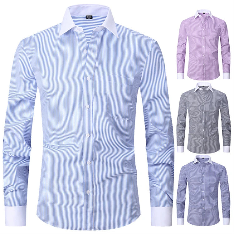 Anti-Wrinkle Breathable Autumn Long Sleeve Formal Men's French Cufflinks Plus Size Dress Shirt