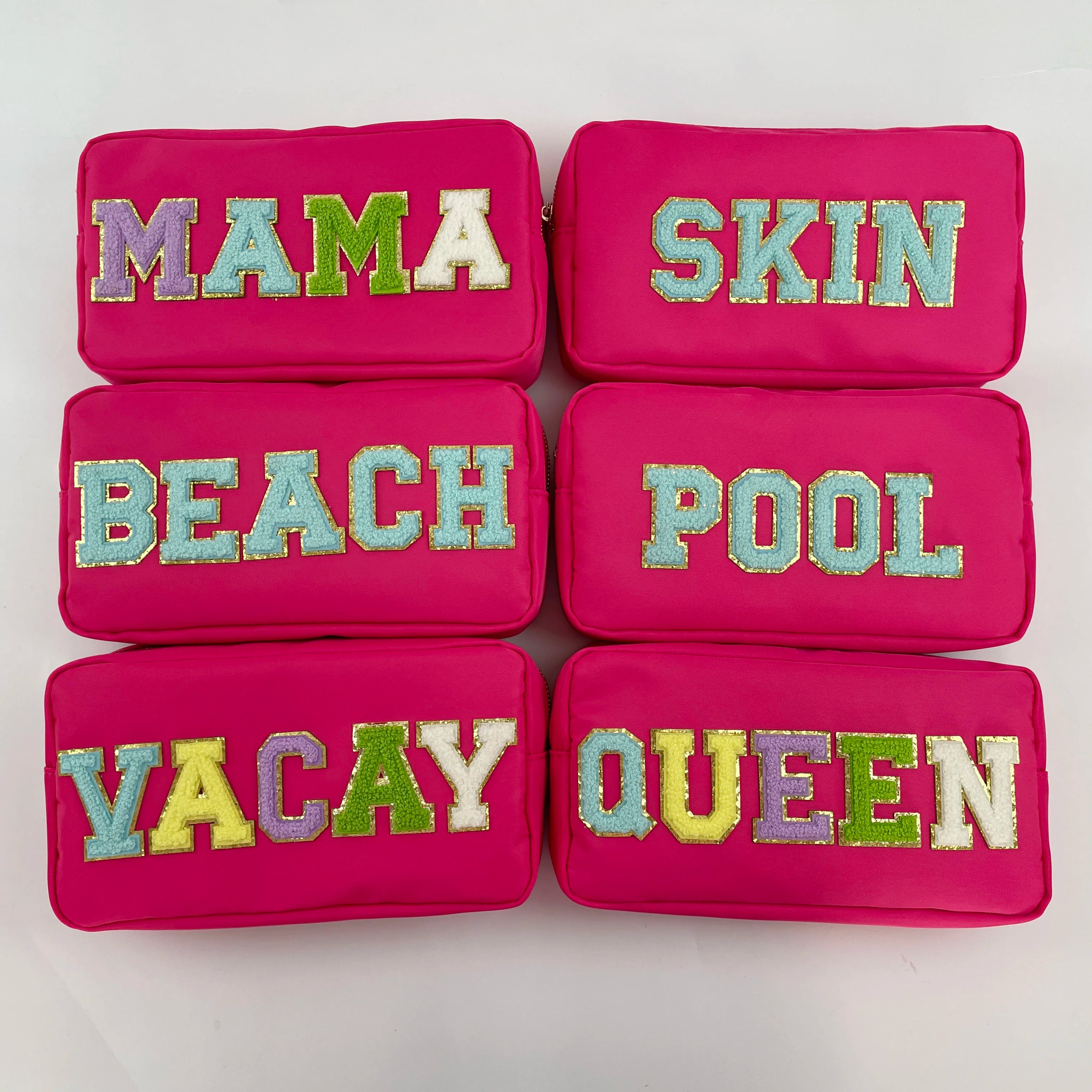 Stock Red S M L XL 4 Pieces No MOQ Nylon Travel Accessories Cosmetics Pouches Multi Function Make up Beauty Case Bag