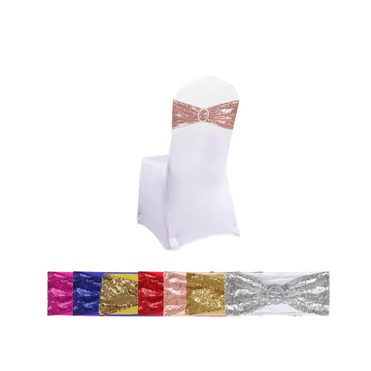 Wedding Party Supplies Decoration Black Red Satin Sashes Bow Bands Polyester Spandex Sequin Chair Sashes Bling Chair Sash