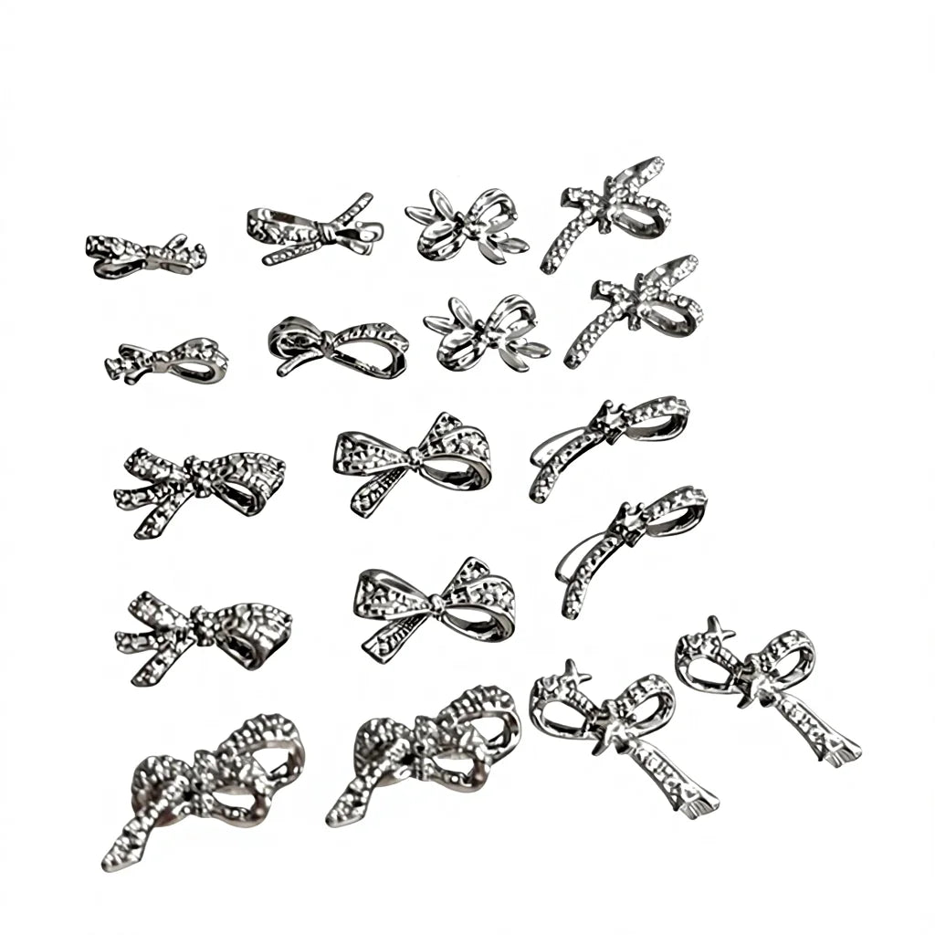 Paso Sico 10pcs Silver 3D Diamond Alloy Luxury Nail Charms Nail Art Jewelry Bow & Ribbon Bow Tie for DIY Jewelry Making