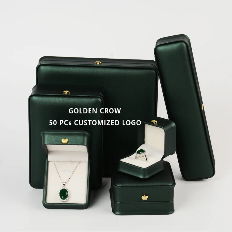 Custom Holiday Cheap Ring Earring Bracelet Pendent Velvet Inner Green Pu Leather Jewellery Gift Boxes