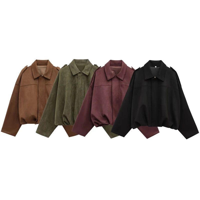 ZATRHMBM Spring Women's 2025 New Fashion Pilot Jacket Coat Retro Lapel Long Sleeve Loose Casual Women's Coat