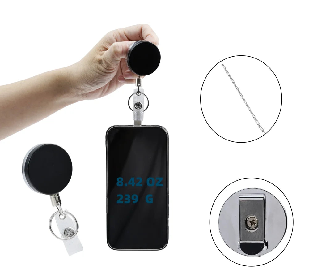 Bestom Heavy-Duty Retractable Key Reel Metal Chain Cardholder for Camping Skiing Outdoor Activities Badge Holder Accessories