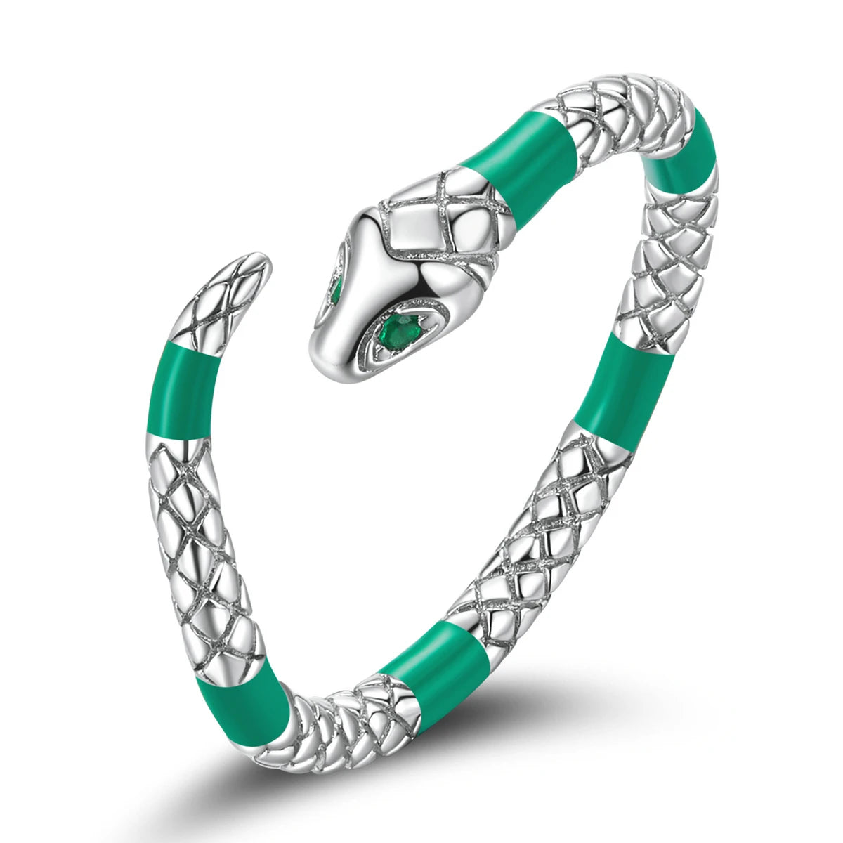 Genuine 925 Sterling Silver Fluorescent Green Snake Open Ring for Women Bohemian Style Ring Fine Jewelry Party Gift BSR233