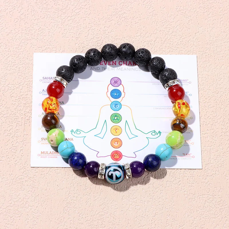 2024 Zodiac Chakra Bracelet Yoga Energy Card Healing Natural Stone Lava Stone Chakra Gemstone Bracelet for Men