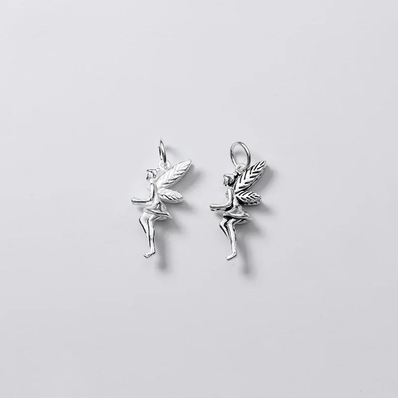Hertiny 925 Sterling Silver Genius Charms Silver Fairy Charm 10mm Angel Wing Pendant Jewelry Findings