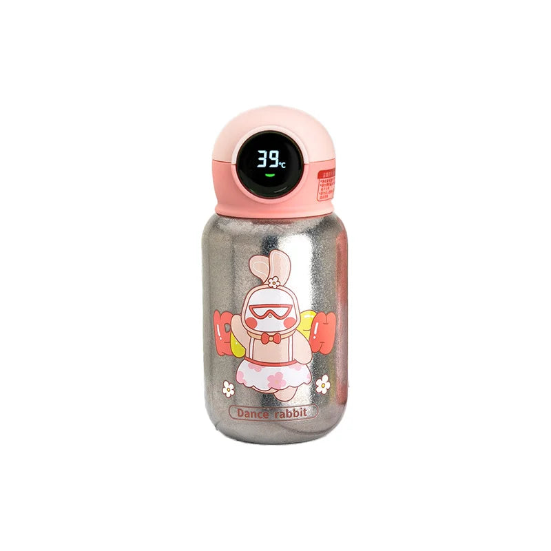 New Cute Cartoon Children Thermos Bottle Student Titanium Cup Insulated Straw Water Bottle with Strap and Bouncing Lid