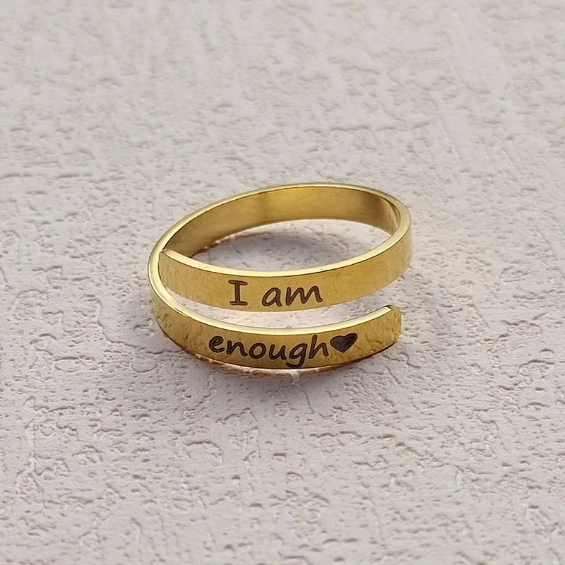 SC Popular Simple Stainless Steel Rings Fashion Gold Silver Initial Finger Rings Motivational Sentence Rings Gifts for Women