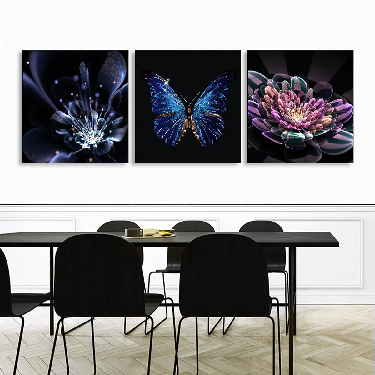 3D Abstract Butterfly and Flower Canvas Poster Art Print Wall Picture Home Decor