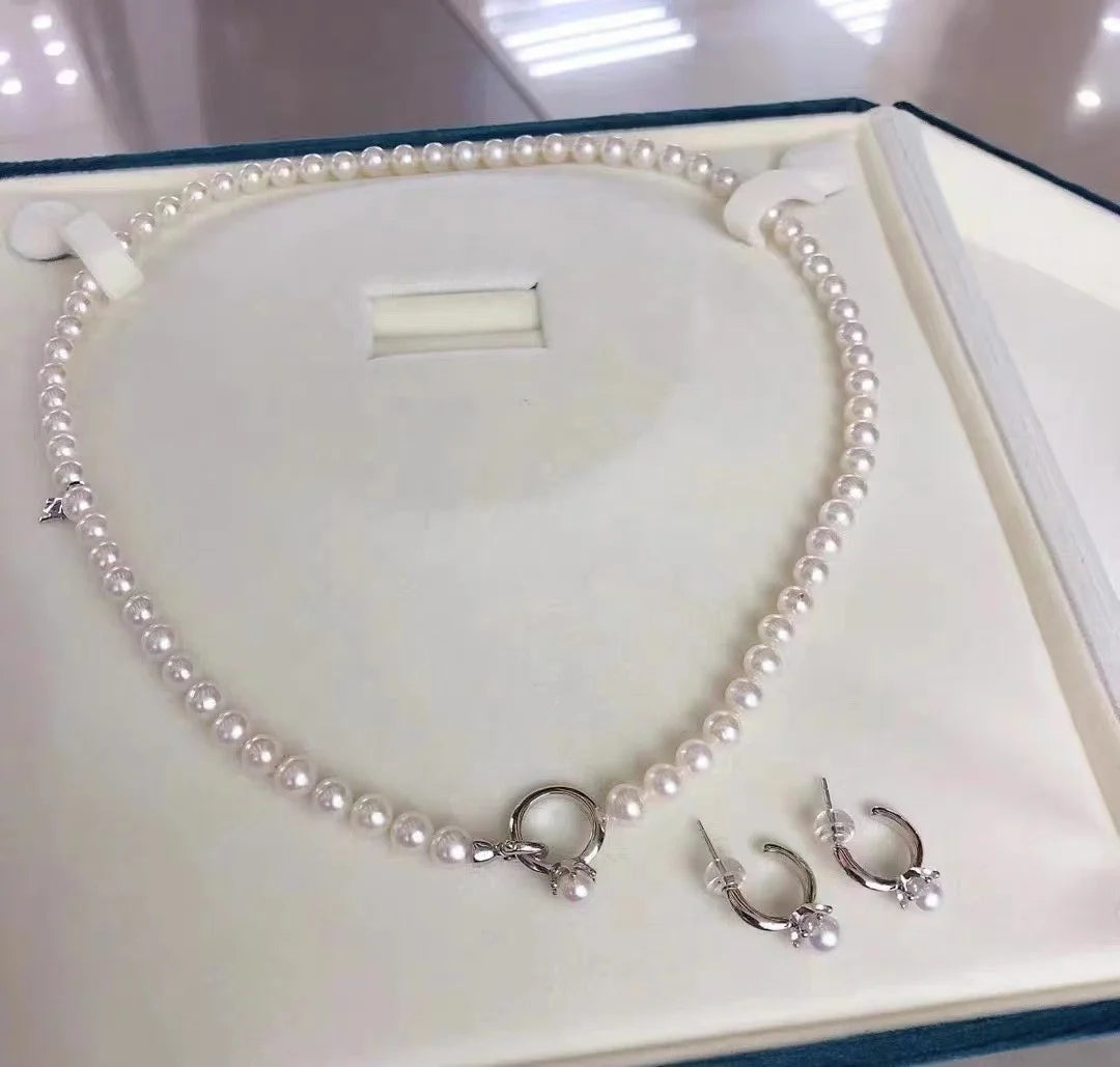 JW103 5-6mm  DIY Natural Real Freshwater Pearl Set Charm  Accessories 925 Sterling Silver  Gold Plated Jewelry Set for Women