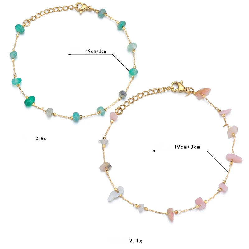 Trendy Jewelry Pulseira Mujer Stainless Steel Link Chain Irregular Rose Quartz Gemstone Loose Beads Crushed Stone Bracelet