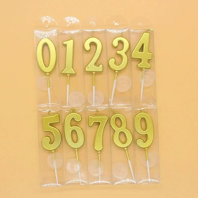 Eco Friendly Paraffin Wax Gilded Golden Children Happy Birthday Candle Wedding Number 0-9 Digital Candles Cake Toppers