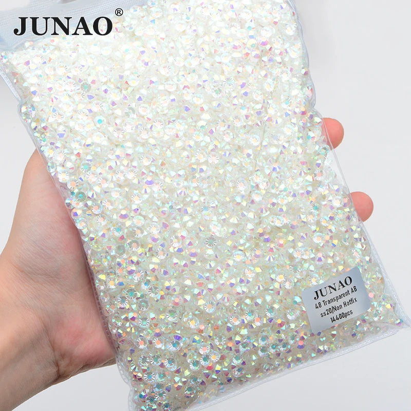 JUNAO Bulk Packing SS3-SS50 120 Colors Glass Strass Gems Flatback Diamond Crystal AB Rhinestones for Decoration