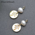 Earring Accessories Nickel Free Color Remain Gold Plating CZ Pave Natural Pearl Beads Coconut Tree Charms for Diy Jewelry Making