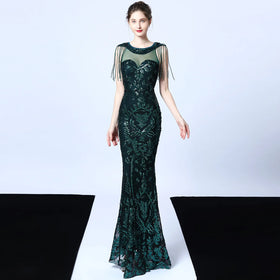 16671# New High-end Banquet Temperament Long Elegant Fishtail Toast Slim Evening Dress Women
