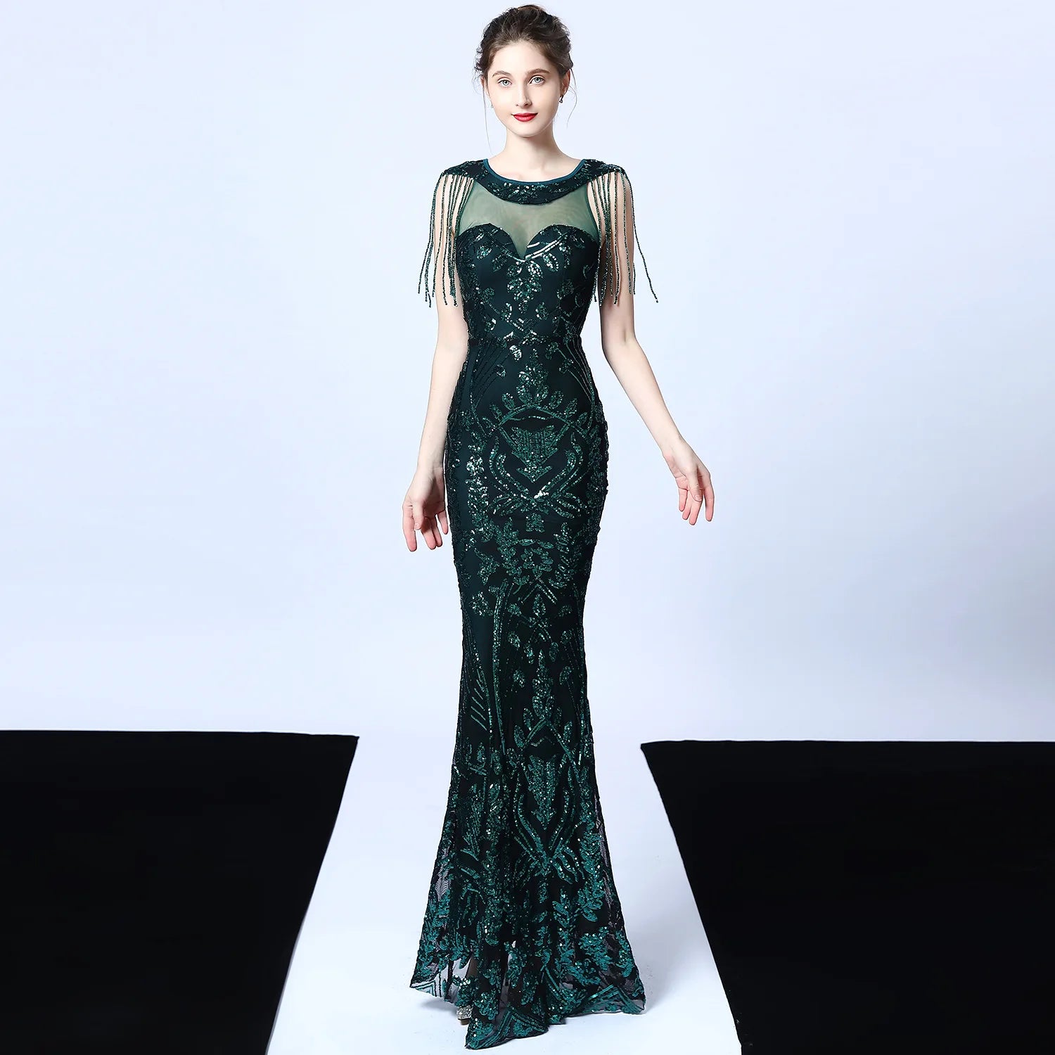 16671# New High-end Banquet Temperament Long Elegant Fishtail Toast Slim Evening Dress Women