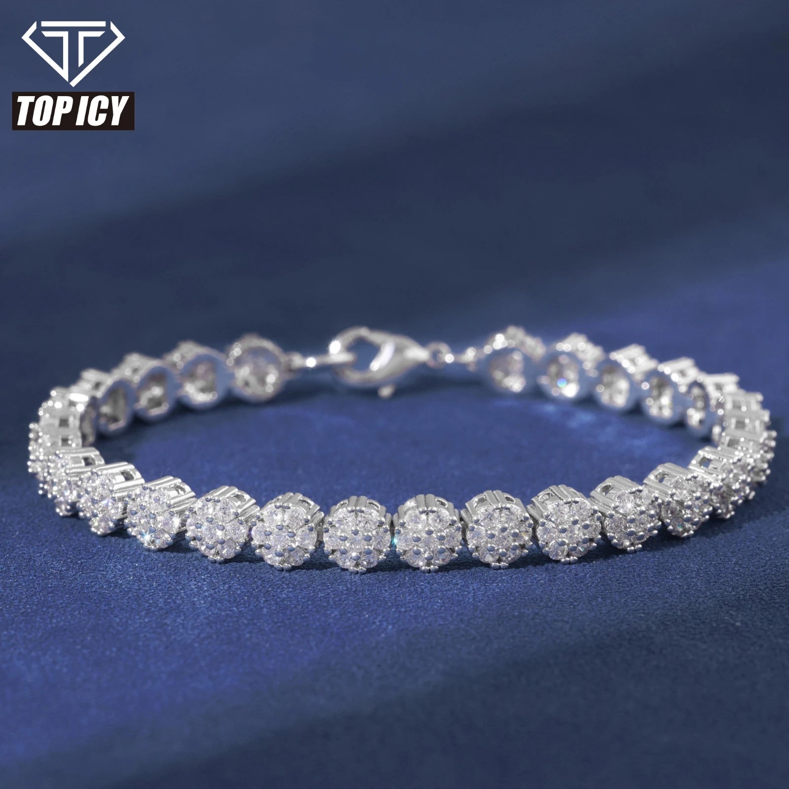 Hot Sale 8mm Flower Shape 5A Cubic Zirconia Diamond Tennis Chain Brass With 18K Gold Plated Bracelet Bling Bling Jewelry