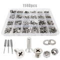 Total 1140pcs/box M2 M3 M4 M5 304 Stainless Steel Assortment Cross Phillips Flat Countersunk Head Screw Bolt Nut Washer Set Kit