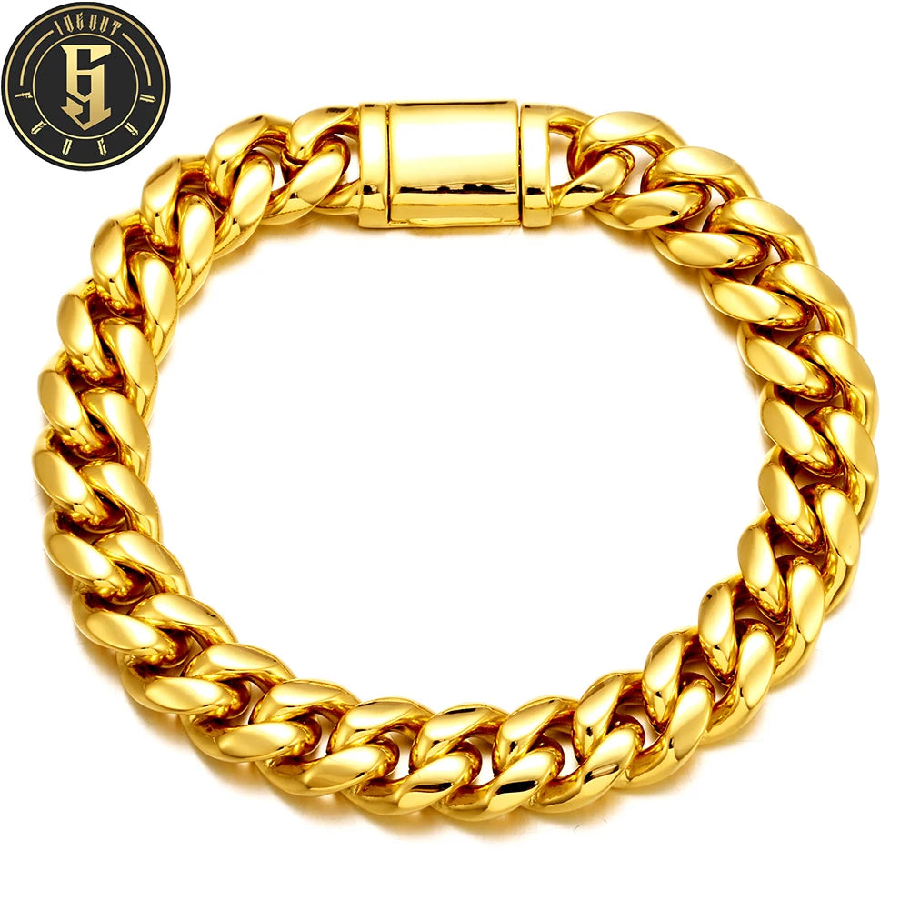 Wholesale Hip Hop Jewelry Custom 10mm 18K Gold Plated Stainless Steel Miami Cuban Link Bracelet for Men