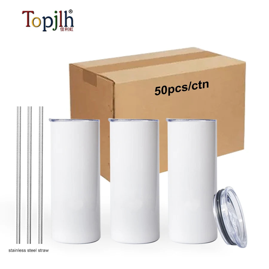 Topjlh Sublimation Stainless Steel Tumbler 20oz 600ml Double Wall Vacuum Straight Skinny Cup Straw Lid for Water Cheap Price