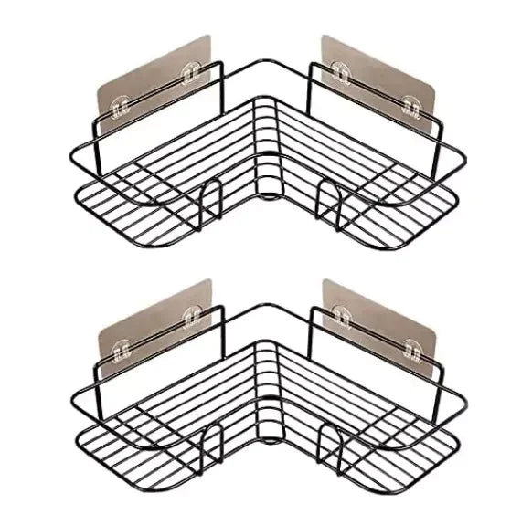 Shower Caddy Corner Shelf Rack Adhesive Without Drilling Storage Black White  Basket Shelf for the Bathroom