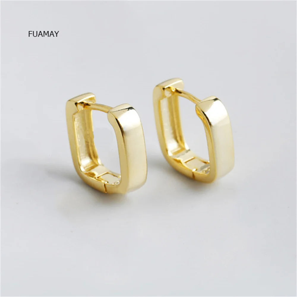 FUAMAY Geometric Gold Vermeil Rectangle Earrings Square Ear Rings Women Gold Plated Hoop Earrings 18k