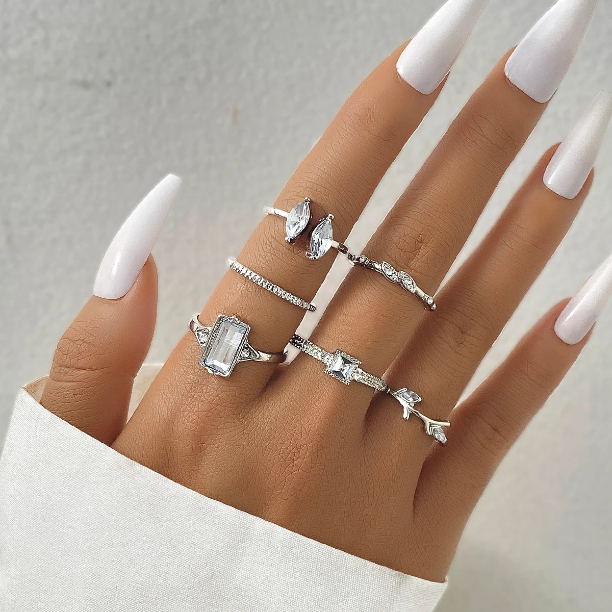 6pcs New Design Tree Branch Baguette Zircon Ring Set for Women Jewelry Wholesale