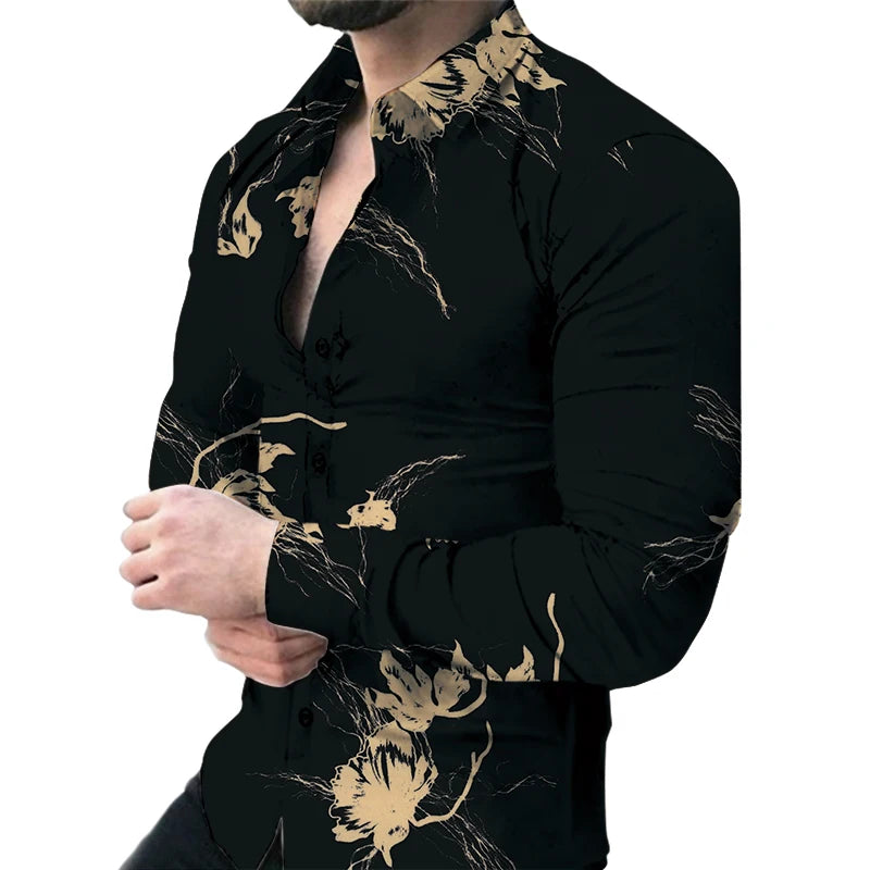 Men Dress Shirt Long Sleeve Printed Floral Shirt Wholesale Custom Fashion for Men Causal Man Shirt