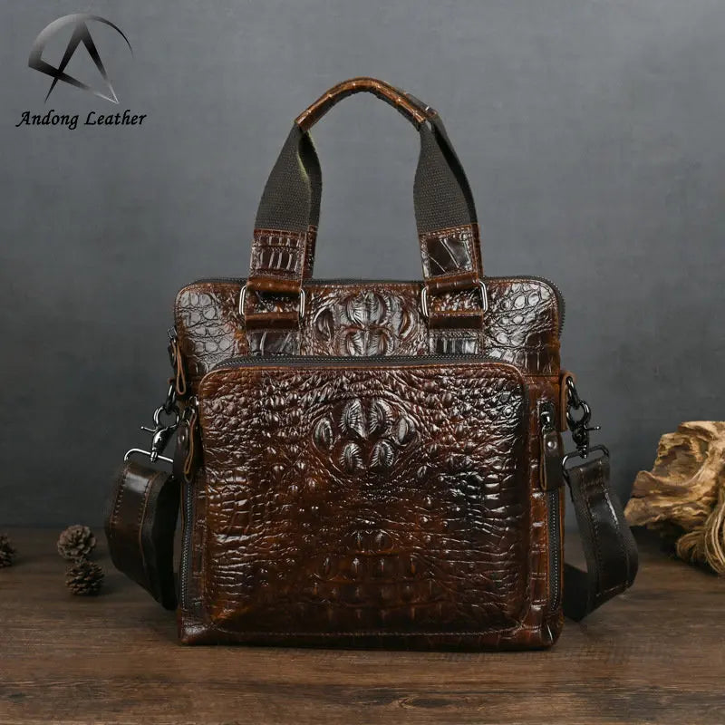 Andong Leather Top-Handle Bag for Men Business Fashion Crocodile Pattern Briefcases Genuine Cow Leather Crossbody Shoulder Bags