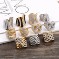 Fashion Crossover Full Pave Diamond Ring Mesh Interlocking Ring Gold Plated High Polish Stainless Steel Jewelry for Women