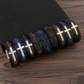 Magnetic Clasp PU Microfiber Woven Bracelet Multilayer Handmade Braided Leather Cross Bracelet for Men Jewelry