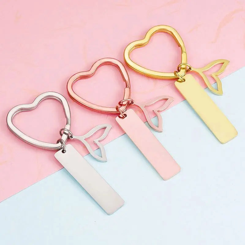 Personalized DIY Custom Mirror Polished Gold Stainless Steel Heart Blank Metal Keychain Laser Engraving Logo Key Chains Key Ring