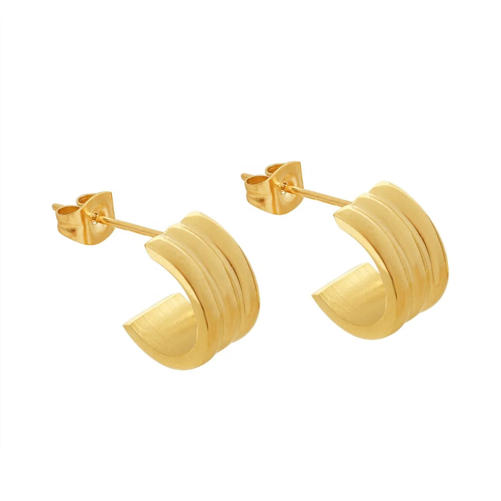 18K Gold Dainty C-Shaped Earrings Fashionable Daintyearrings Stainless Steel Earrings for Women