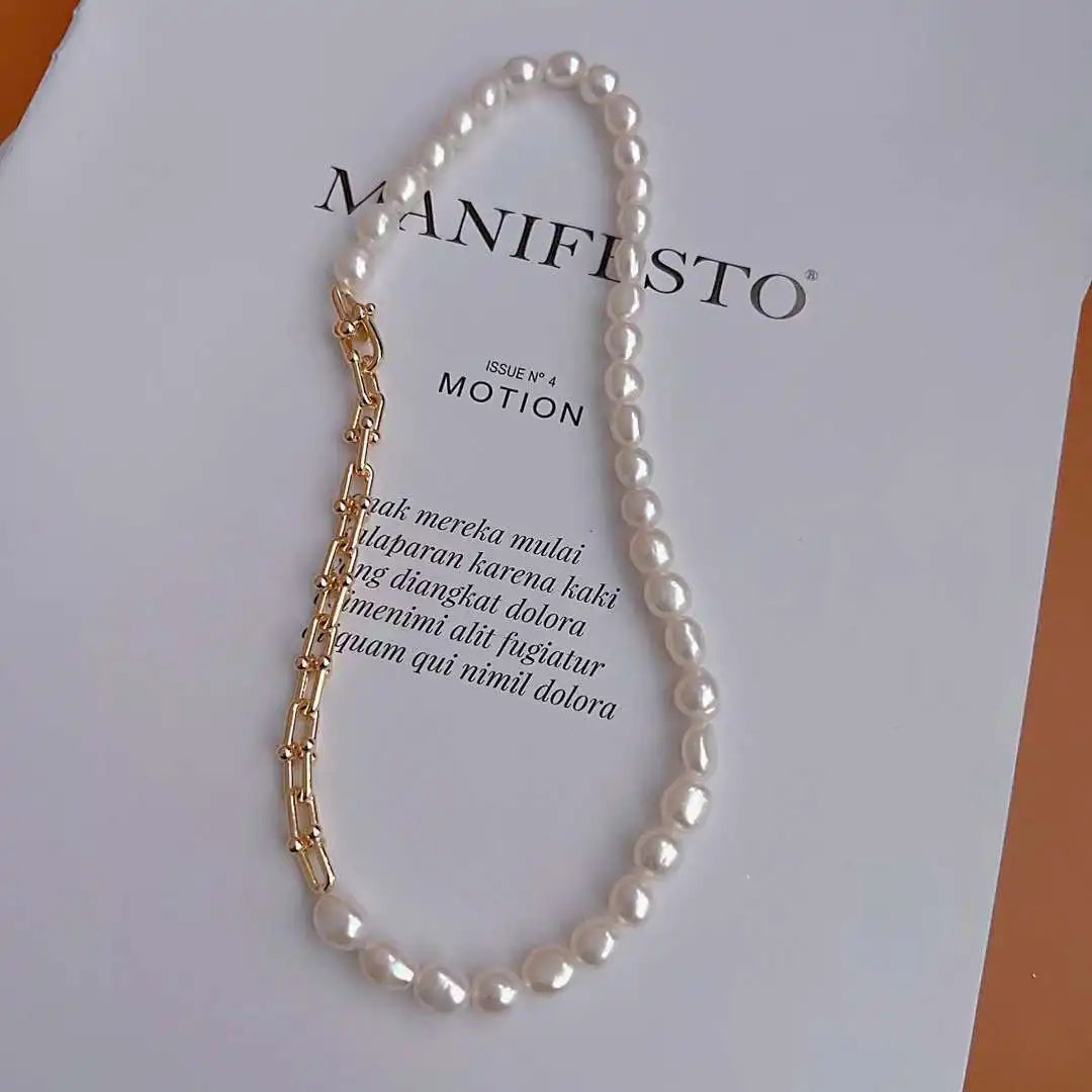 Recommended Baroque Pearl Necklace with Horse-Shoe Collarbone Chain 7-8MM Natural Freshwater Popular Pearls Necklaces