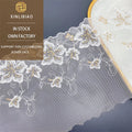 Netted Golden Embroidered Lace Dress with Lace Trim. Multiple Colors of Flowers Sewn with Thin Gauze Lace. Fashionable.