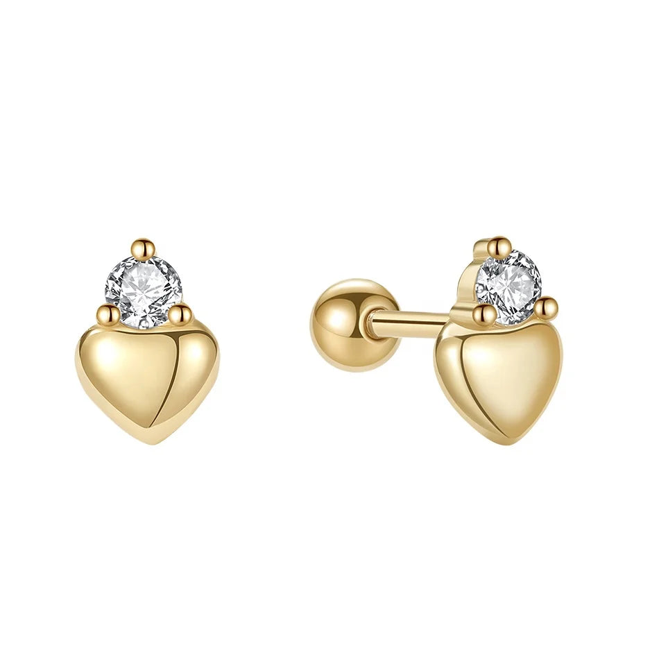 Latest Design 18k 14k Gold Vermeil Jewelry Wholesale 925 Sterling Silver Mini Cz Heart Girls Stud Earring