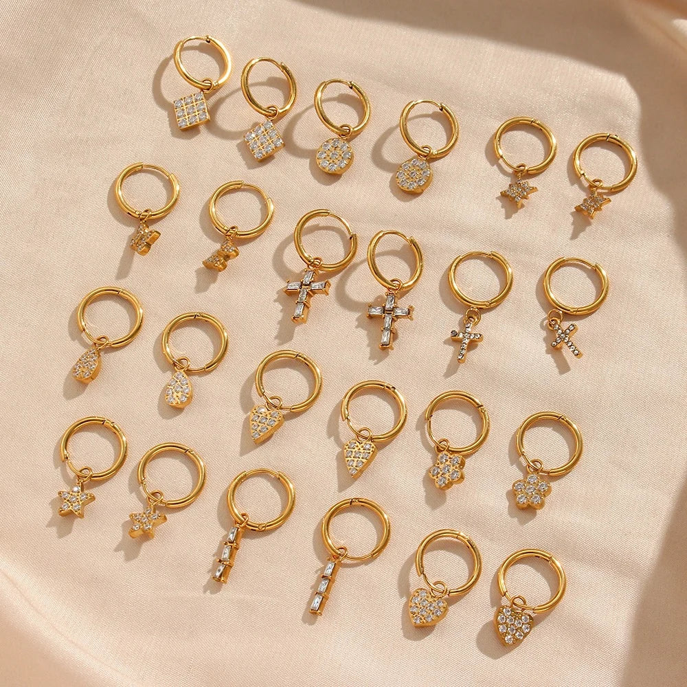 Gaby Fashion Hoop Earrings Heart Cross butterfly Earring Dangling Stainless Steel Ear Hoop Earrings Piercing Jewelry