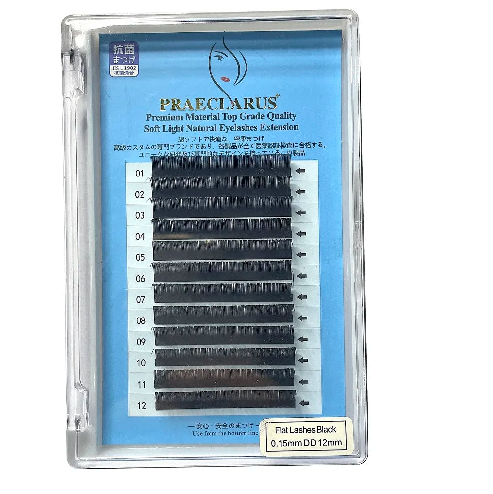 Praeclarus Synthetic Mink Flat Ellipse Individual Russian Volume Eyelash Extensions 0.15/0.20mm Thickness 8-14mm Length J Curl