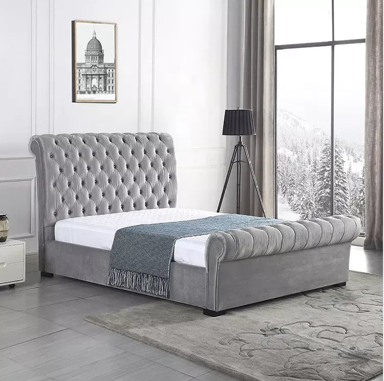 Free Sample Hot Sale Grey Latest Storage Velvet Full Platform Twin King Double Bed